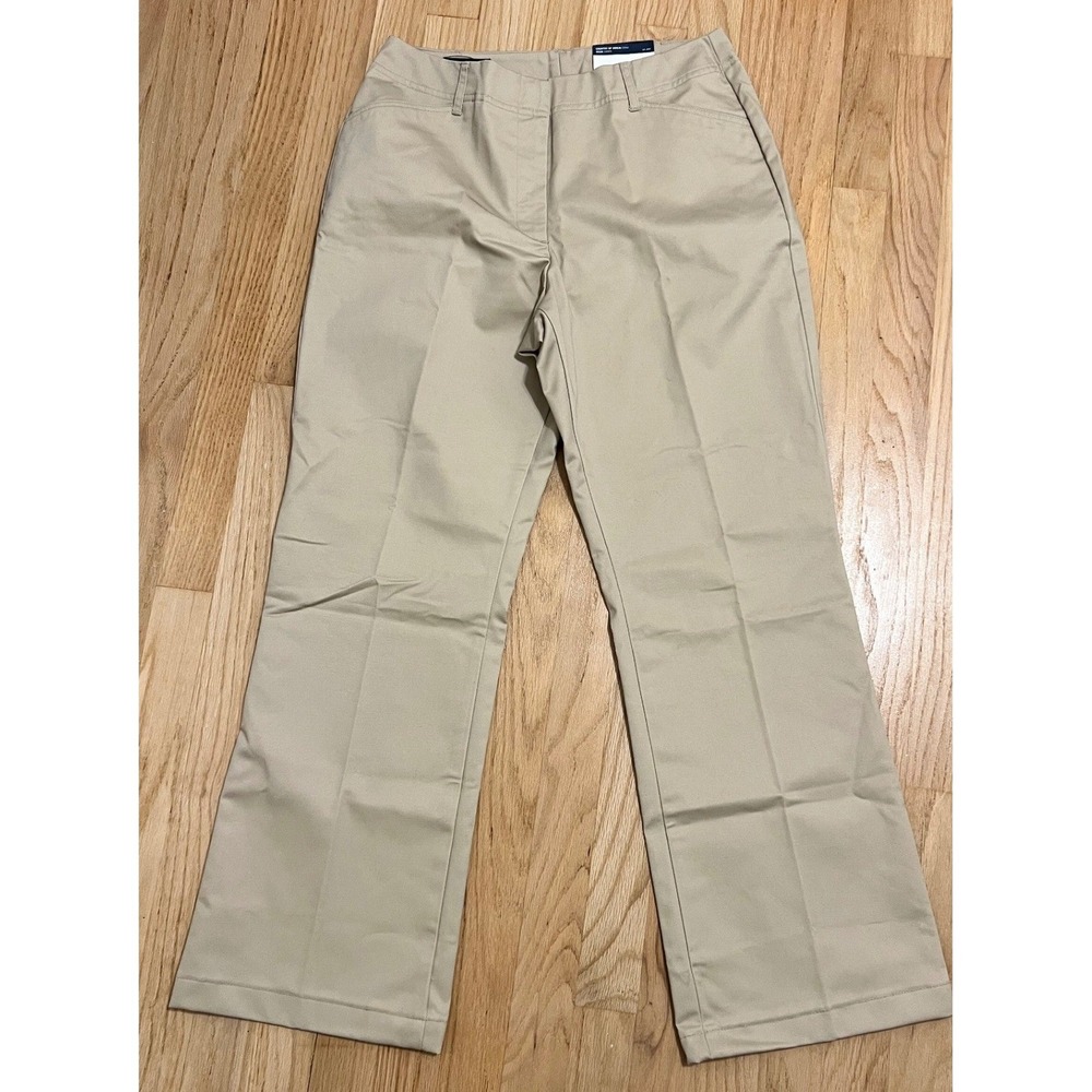Lands End Womens Khaki Chino Trousers Beige Straight Leg Work Pants Size 8